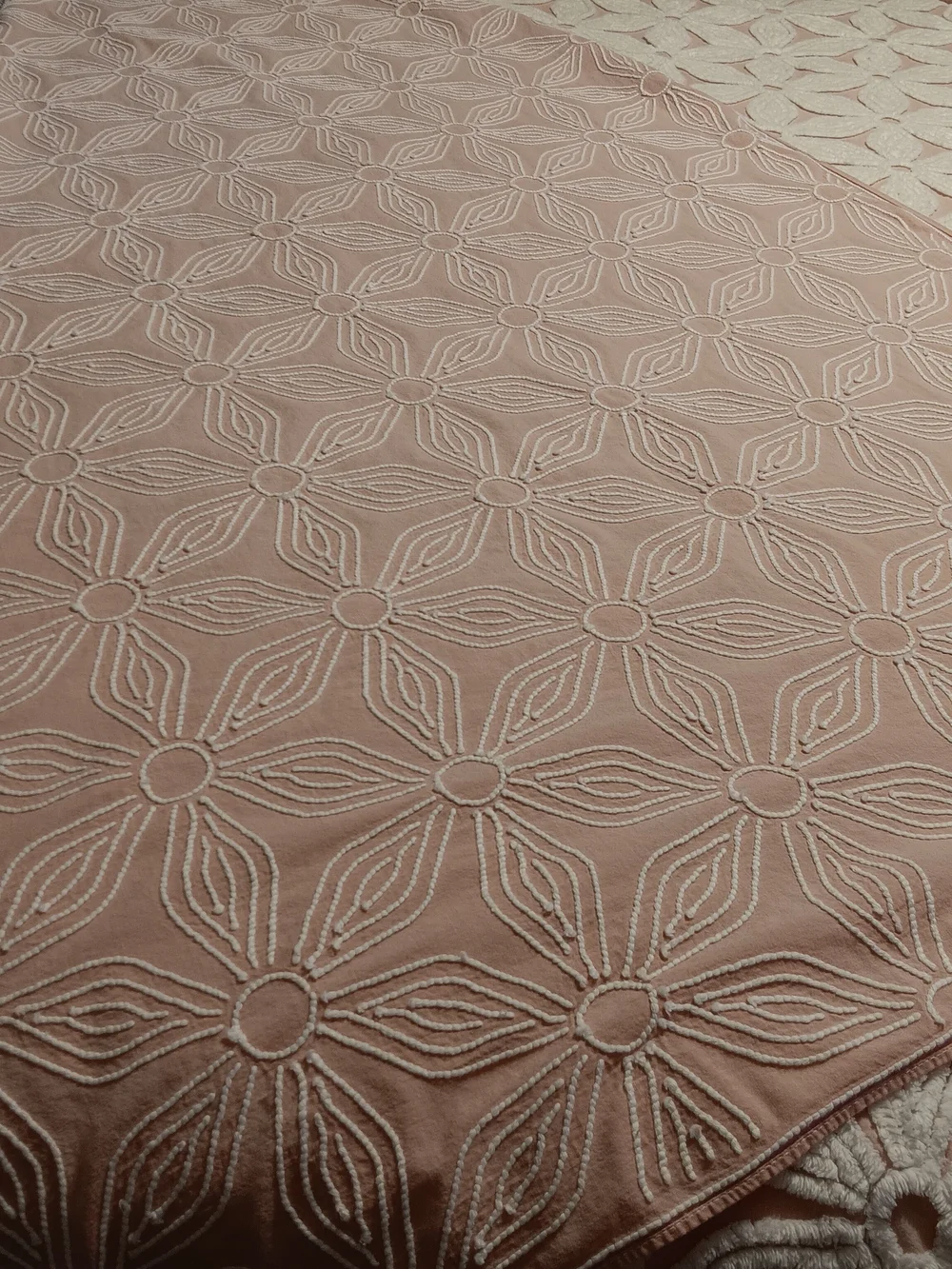 Vtg Hoffman King Size Pink Daisy Chenille Bedspread 104x90 EUC